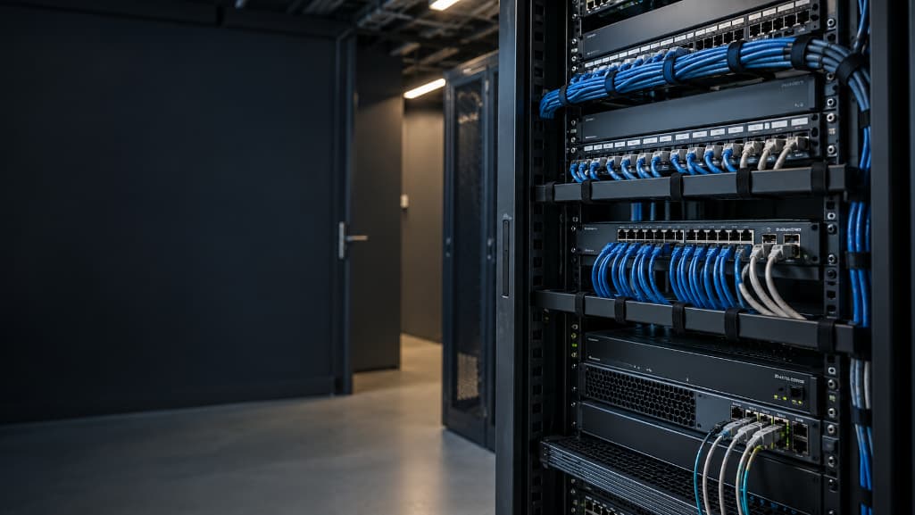 Szafa rack i okablowanie sieci teleinformatycznej